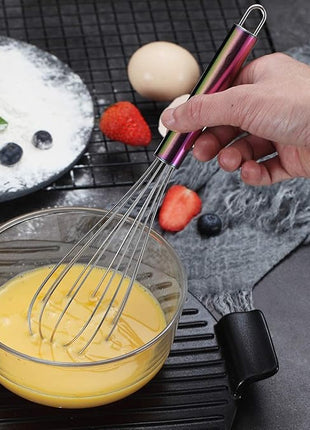 Berglander Rainbow Handle Whisk Pack of 3 Stainless Steel 8",10",12", Titianium Plating Colorful Handle Whisks for Cooking, Beater,Wire Whisk Set Kitchen Wisk (Rainbow Handle)