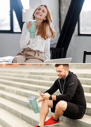 Silicone Spill Stopper Set Compatible with Stanley Cup 2.0 30oz & 40oz with Straw Cover (Set of 2, Eucalyptus)