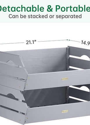 HABAU Wood Potato Onion Storage Bins - Wooden Stackable Produce Basket - Fruit Vegetable Storage for Kitchen Pantry Organization, Set 2 Pieces