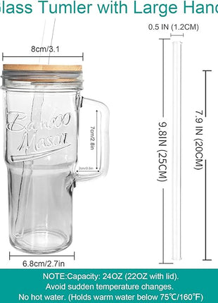 ANOTION Glass Cups with Lids and Straws - 24oz Tumbler with Handle Coffee Cups Glass Straws Glasses Mason Jar Cups Drinking Set Kitchen Essentials Coffee Bar Accessories House Warming Gifts New Home