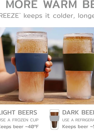 HOST FREEZE Beer Cooling Cups, Frozen Beer Mugs, Freezable Pint Glass Set, Insulated Pint Glass to Keep Your Drinks Cold, Double Walled Insulated Glasses, Gift for Dad,16oz, Set of 2, Olive