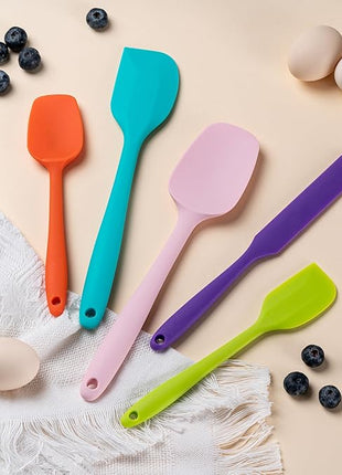 Silicone Spatula Set, 5 Piece Food Grade Rubber Spatulas for Baking, Cooking, and Mixing High Heat Resistant Non Stick Dishwasher Safe BPA-Free (Macaron blue)