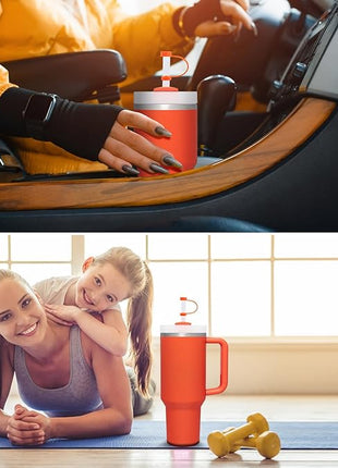 Silicone Spill Stopper Set Compatible with Stanley Cup 2.0 30oz & 40oz with Straw Cover (Set of 2, Tigerlily)