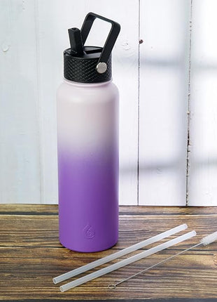 BJPKPK Insulated Water Bottles with Straw Lid, 40oz Cold & Hot Thermo, Stainless Steel Metal Water Bottle with 3 Lids, Reusable Thermo, Cups, Mugs, Tumblers -Violet