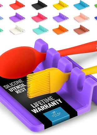 Zulay Kitchen Silicone Utensil Rest with Drip Pad for Multiple Utensils - BPA-Free, Heat-Resistant Spoon Rest & Spoon Holder for Stove Top - Kitchen Utensil Holder for Ladles & Tongs - Mystic Violet