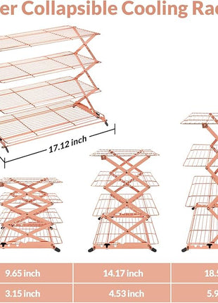Geesta 2/3/4-Tier Collapsible Cooling Rack with Adjustable 3 Setting Design Stackable Cooling Roasting Cooking for Cookies Baking - Copper Cooking Utensils