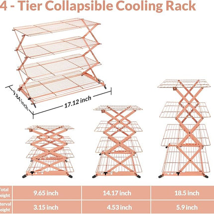 Geesta 2/3/4-Tier Collapsible Cooling Rack with Adjustable 3 Setting Design Stackable Cooling Roasting Cooking for Cookies Baking - Copper Cooking Utensils