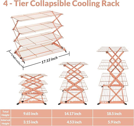 Geesta 2/3/4-Tier Collapsible Cooling Rack with Adjustable 3 Setting Design Stackable Cooling Roasting Cooking for Cookies Baking - Copper Cooking Utensils