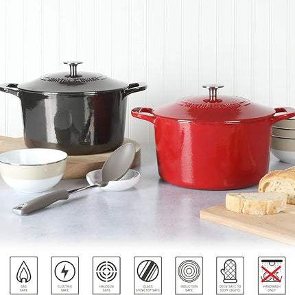 MARTHA STEWART Gatwick 7-Quart Enamel Cast Iron Dutch Oven Pot with Lid – Red – Durable Heavy-Duty Dutch Oven for Slow Cooking, Braising & Baking