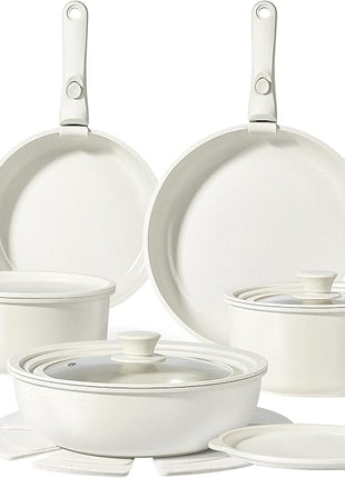 GiPP Ceramic Pots and Pans Set Non Stick, Nonstick Detachable Handle Cookware Sets, Healthy Non Toxic PFAS PFOA & PTFE Free, Dishwasher ＆Oven Safe, Induction Kitchen Pot and Pan, 15 Piece Cream