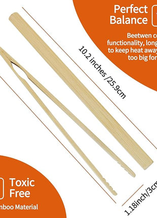 2 Pieces Natural Bamboo Toast Tongs, bamboo tongs,10.2 Inches Long Tongs with Anti-slip Design,for Toaster,Fruits, Bread & Pickles, Kitchen Utensil, Salad, Pasta, Grilling, BBQ