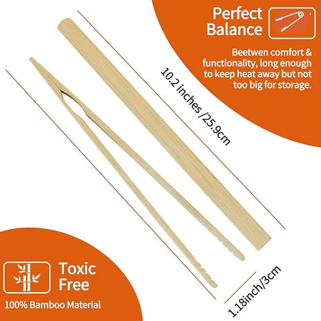 4 Pieces Natural Bamboo Toast Tongs, bamboo,10.2 Inches Long Tongs with Anti-slip Design,for cooking, toaster.