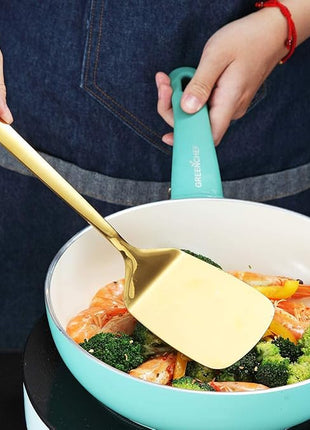 Berglander Gold Spatulas, Solid Turner Titanium Gold Plating, Barbecue Metal Spatulas Turner For Cooking, Kitchen, Dishwasher Safe, Easy to Clean