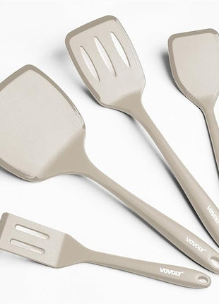 Silicone Spatula Set, 600°F Heat Resistant Silicone Spatula Turner Flipper for Cooking, Non Stick and Non Scratch Kitchen Utensils for Eggs & Pancakes, 4 Pack,Khaki
