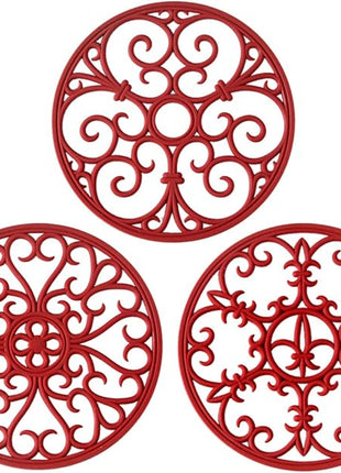 Silicone Trivet Mat - Hot Pot Holder Hot Pads for Table & Countertop - Teapot Trivet Kitchen Trivets - Non-Slip & Heat Resistant Modern Kitchen Hot Pads for Pots & Hot Dish Merlot Red Trivet Set of 3