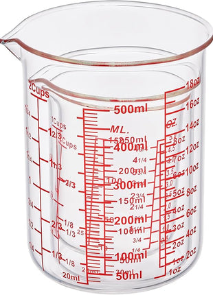 3 Piece Glass Measuring Cup Set, Includes 1/2-Cup, 1-Cup, and 2-Cup High Borosilicate Glasss Liquid Measuring Cups, Dishwasher, Freezer, Microwave, and Preheated Oven Safe, Essential Kitchen Tools