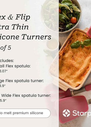 Starpack 'Flex & Flip' Flexible Silicone Turner Spatula Set (3 Pcs) - High Heat Resistant Spatulas for Cooking Egg 600°F - Silicone Pancake Turner Spatula, LFGB Grade Non Stick Rubber Kitchen Utensils