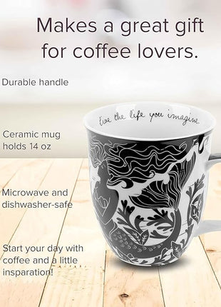 Karma Gifts 16 oz Black and White Boho Mug Mermaid - Cute Coffee and Tea Mug - Ceramic Coffee Mugs for Women and Men