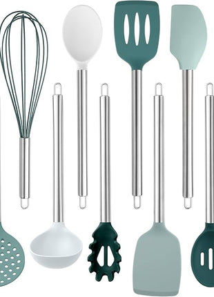 COOK WITH COLOR Silicone Cooking Utensils, Kitchen Utensil Set, Easy to Clean Silicone Kitchen Utensils, Cooking Utensils for Nonstick Cookware, Kitchen Gadgets Set, 10 Pieces, Teal