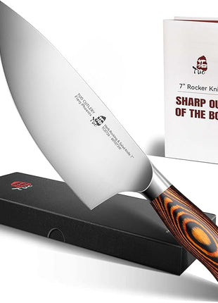 TUO Rocker Knife, 7 inch Salad Chopper Chef Knife for Herb Rocking and Veggie Chopping, Vegetable Cleaver in High Carbon Steel with Ergonomic Handle - Fiery Phoenix Series