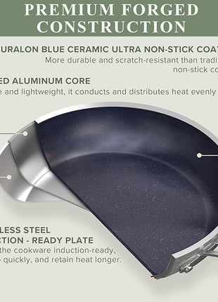 Nuwave Healthy Duralon Blue Ceramic Nonstick Cookware Set, Diamond Infused Scratch-Resistant, PFAS Free, Dishwasher & Oven Safe, Induction Ready & Evenly Heats, Tempered Glass Lids & Stay-Cool Handles