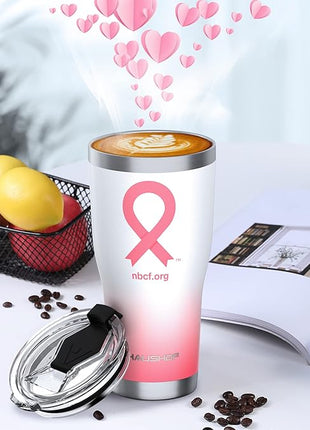 HAUSHOF 20 oz Tumbler, Stainless Steel and Double Wall Insulated Tumbler with Lid-Pink Ribbon for Birthday Christmas Gifts