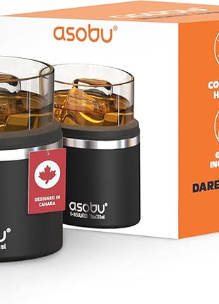 asobu Whiskey Sleeve Glass – Insulated Bourbon Tumbler with Premium Rocks Glass, BPA-Free, Double-Wall Stainless Steel, Keeps Drinks Cold Longer, 10.5oz