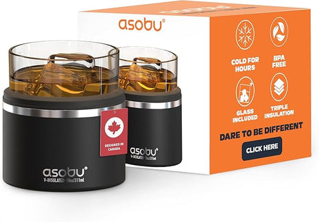 asobu Whiskey Glass with Insulated Stainless Steel Sleeve, 10.5 ounces (Smoke)