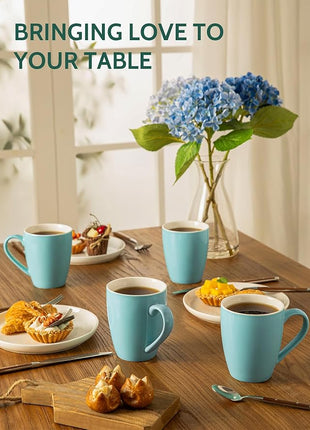 Sweese Porcelain Coffee Mugs - 16 Ounce (Top to the Rim) for Coffee, Latte, Tea, Cocoa, Set of 4, Turquoise