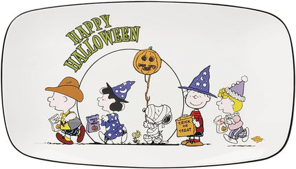 Lenox Serveware, The Great Pumpkin Hors D'Oeuvres Tray, Porcelain Tray, Halloween Decor Indoor, Hand Wash Only, Featuring Peanuts Design, Snoopy, Halloween Party Supplies (1 Piece, 13.75 x 7.75-Inch)