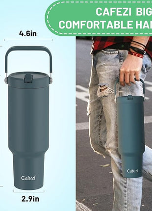 50oz Insulated Tumblers, Stainless Steel Water Bottles with Flip Straw and Top Handle, Leak Proof, No Sweat, Fits in Cup Holder, Vacuum Insulated Cup for Home, Office, Outdoors, Car