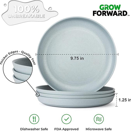 Grow Forward Premium Wheat Straw Plates and Bowls Sets - 8-Piece Wheat Straw Dinnerware Sets - Unbreakable & Reusable Microwave Safe Plastic Dinner Plates for Outdoors, RV, Camping Dishes - Glacier