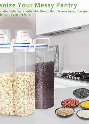 Rice Storage Container, 3 to 5Lbs Dry Food Airtight Container, Pet Dog Cat Food Canister, BPA Free Clear Plastic Kitchen and Pantry Organization Bin for Oatmeal, Grain, Cereal, Pasta, Flour