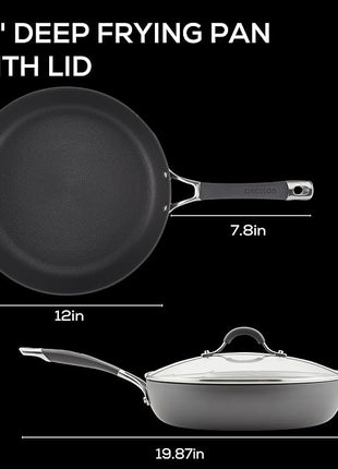 Circulon Radiance Deep Hard Anodized Nonstick Frying Pan /Skillet with Lid - 12 Inch, Gray