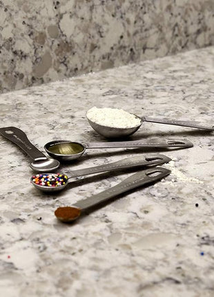 husMait Stainless Steel Measuring Spoons - 5 Piece Heavy Duty Measuring Spoon Set for Dry Food, Spices or Liquids