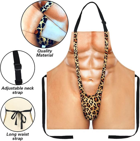 Funny Men Cooking Grilling Aprons Belly BBQ Funny Gag Gifts for Christmas, White Elephant Gift Exchange (MuscleMankini, One Size)