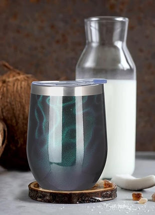 MEZMUT 12 Oz Insulated Wine Tumbler with Lid Double Wall Vacuum Stainless Steel Wine Glass Coffee Mug Insulated Tumbler Cup for Champaign, Cocktail, Beer (Deep Green, 1 Pack)