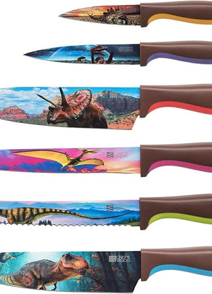 CHEF'S VISION Jurassic Knife Set - 6-Piece Stainless Steel Cutting Knives Set for Kitchen - Stunning Dinosaur Designs, Great Gift for Women or Men - Unique Kitchen Knife Set Gift