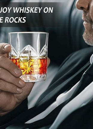Whiskey Glass Set of 2, veecom 10 oz Crystal Whiskey Glasses Thick Bottom Bourbon Glasses Old Fashioned Rocks Glass Tumbler for Scotch, Cocktail, Liquor, Home Bar Whiskey Gifts for Men (Glass Set 2)