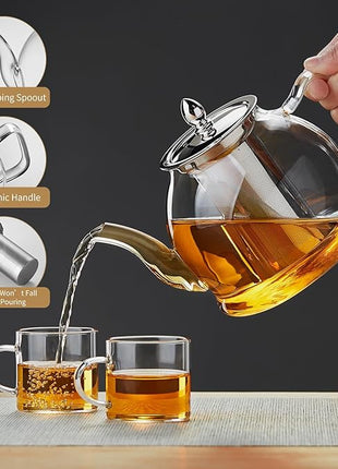 1200ml Glass Teapot with Removable Infuser, Stovetop Safe Tea Kettle, Blooming and Loose Leaf Tea Maker Set