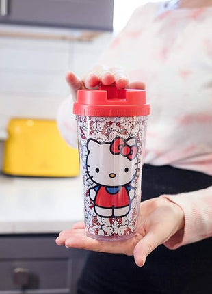 Silver Buffalo Sanrio Hello Kitty Pattern Double Wall Travel Tumbler w/Slide Close Lid, 20 Ounces, 16oz Allover Faces, 1 Count (Pack of 1)
