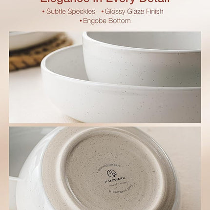 Famiware Milkyway Stoneware Dinnerware Sets with Mugs, Service for 6 (24 Pieces), Plates and Bowls Sets -Scratch Resistant, Microwave and Dishwasher Safe Dishes Set, White