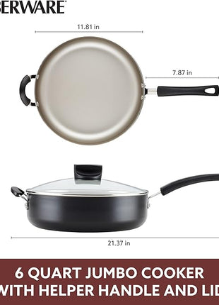 Farberware Smart Control Nonstick Jumbo Cooker/Saute Pan with Lid and Helper Handle, 6 Quart, Black