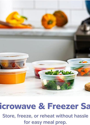 GUSTO [48 Sets - 8 oz. Plastic Deli Disposable Food Storage Containers with Airtight Lids - Slime Containers (Formerly Comfy Package)