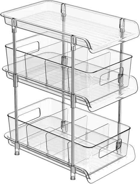 3 Tier Clear Bathroom Organizer with Dividers, Multi-Purpose Pull-Out Pantry Organization and Storage, Under Sink Closet Organizers and Storage, Vanity Skincare Cosmetic Organizer Medicine Bins