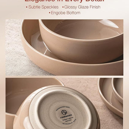 Famiware Milkyway Dinnerware Sets, 24 Piece Dish Set, Plates and Bowls Sets for 8, Cinnamon Brown