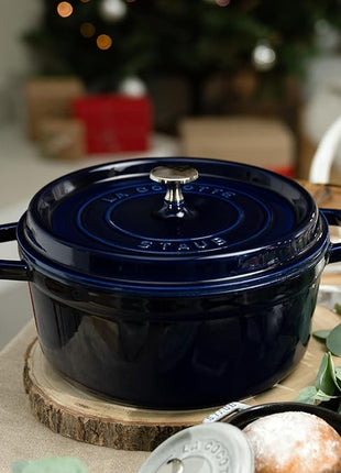 Staub Cast Iron 4-qt Round Cocotte - Dark Blue, Made in France