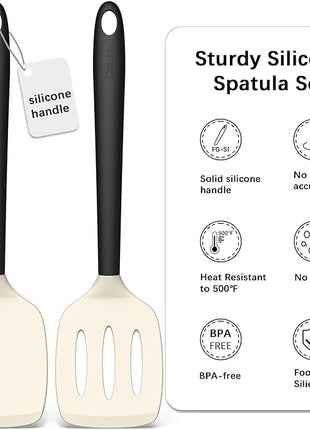Coukre 2 Pack Silicone Spatula Set, High Heat Resistant, BPA Free Kitchen Spatula, Solid & Slotted Turner for Non-Stick Pans, Sautéing, and Flipping (2, Beige)