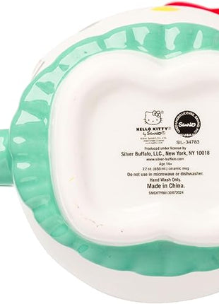 Silver Buffalo Sanrio Hello Kitty Holiday Christmas Tree Dress 3D Sculpted Ceramic Mug, 20 Ounces