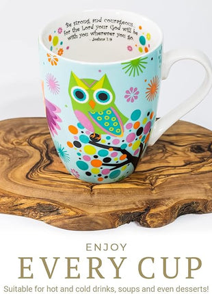Divinity Boutique Owl Mug - Inspirational Ceramic Coffee Mug with Scripture for Women, Mom, Friends, Owl Lovers that is Colorful and Dishwasher Safe